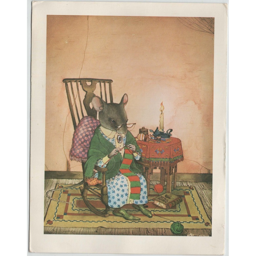 Vintage 1980 Christmas Greeting Card Mouse Knitting Peter Weevers England